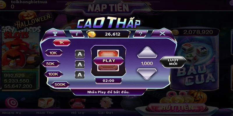Cao thấp là một mini game nổ hũ đơn giản và dễ chơi